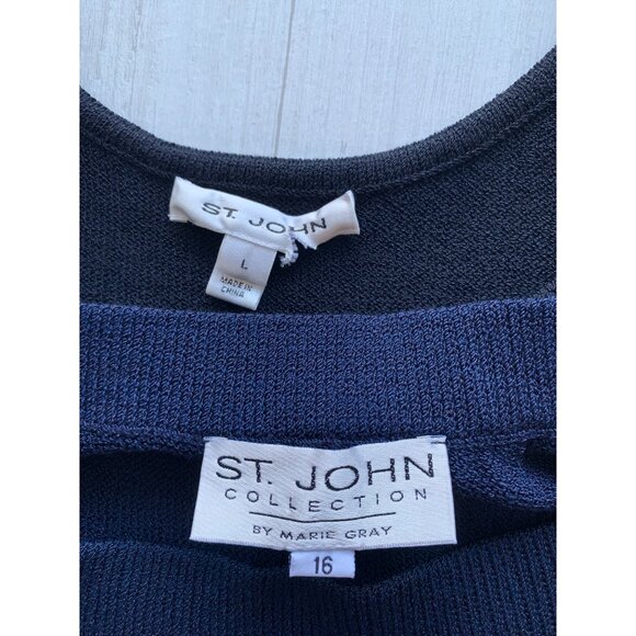St. John Collection Navy Knit Tank Top & Skirt Set L - Picture 2 of 9